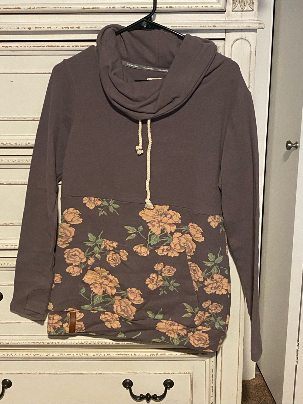 AMPERSAND AVE Brown Floral Cowl Neck Pocket Sweater